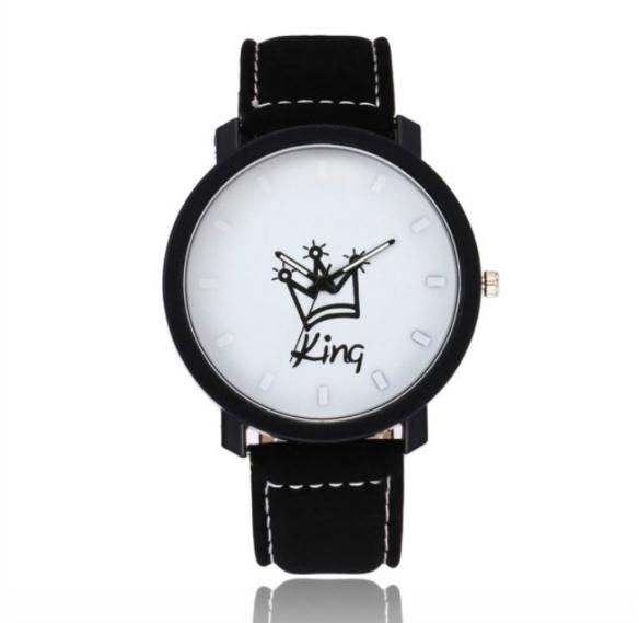 Par dronning konge krone fuax læder kvarts analog armbåndsur kronograf reloj mujer saat erkek kol saati: C