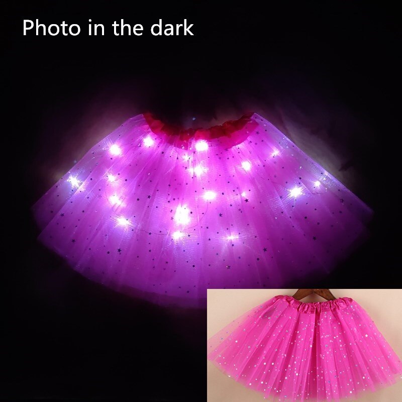 Style Mesh Skirt With Light Glows Children's Birthday Year Party Fun Girl's Skirt LED Strange Sky Blue: Rose Red