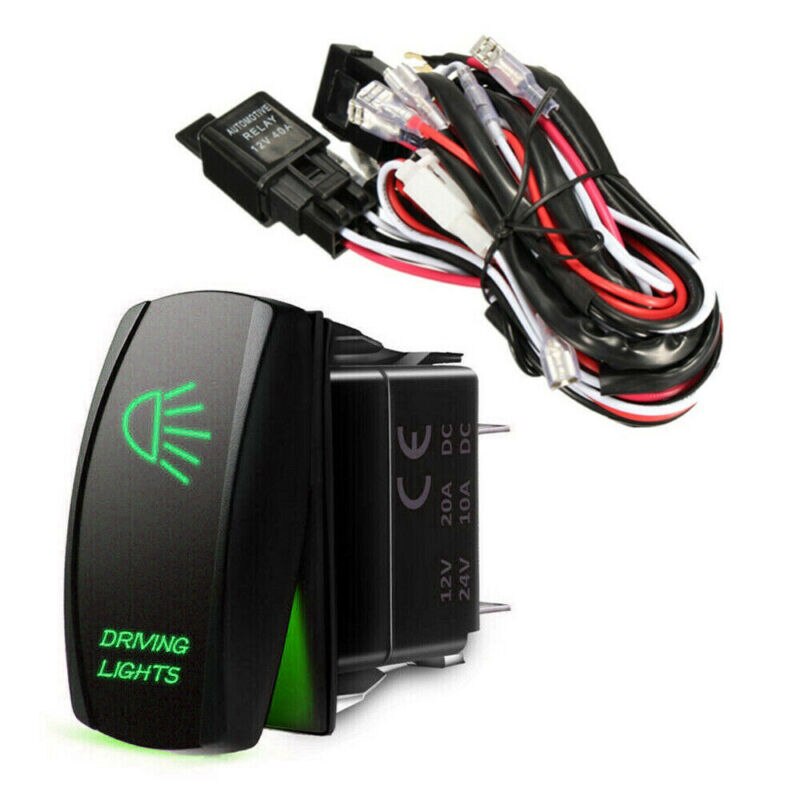 Wiring Harness Kit Green LED Work Light Bar Toggle Rocker Switch + 40A Relay Wiring Harness Kit 12V Accessories: Driving Light