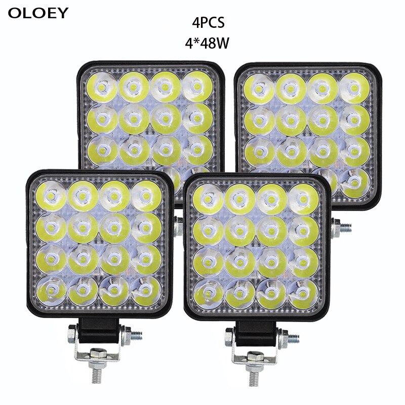 Led arbejdslys spotlight 12v led lys 4*48w bar til lastbil offroad lastbil 48w engineering køretøj søgelys bil forlygte: 192w 4 stk