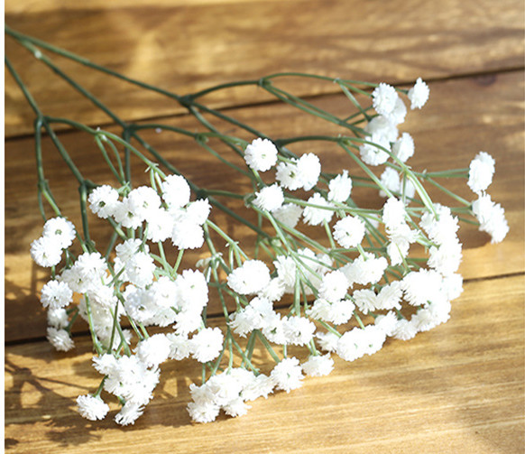 90 hoveder kunstige falske blomster babyens ånde gypsophila bryllup boligindretning fødselsdag diy foto rekvisitter blomsterhoveder gren: Hvid