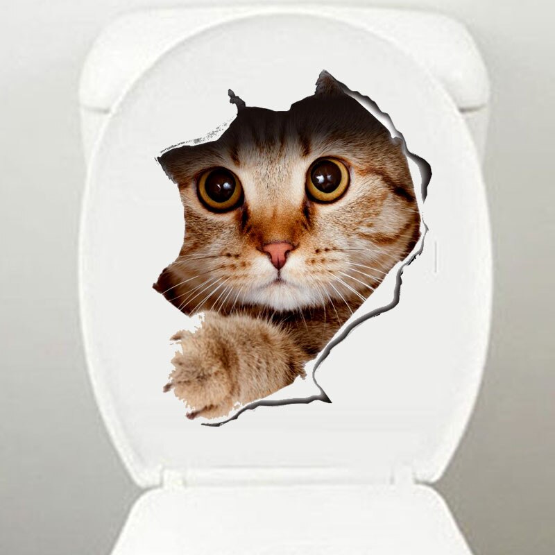 3D Creatieve Kat Hond Gebroken Muur Cartoon Sticker Zelfklevende Waterdicht Decoratie Wc Notebook Sticker