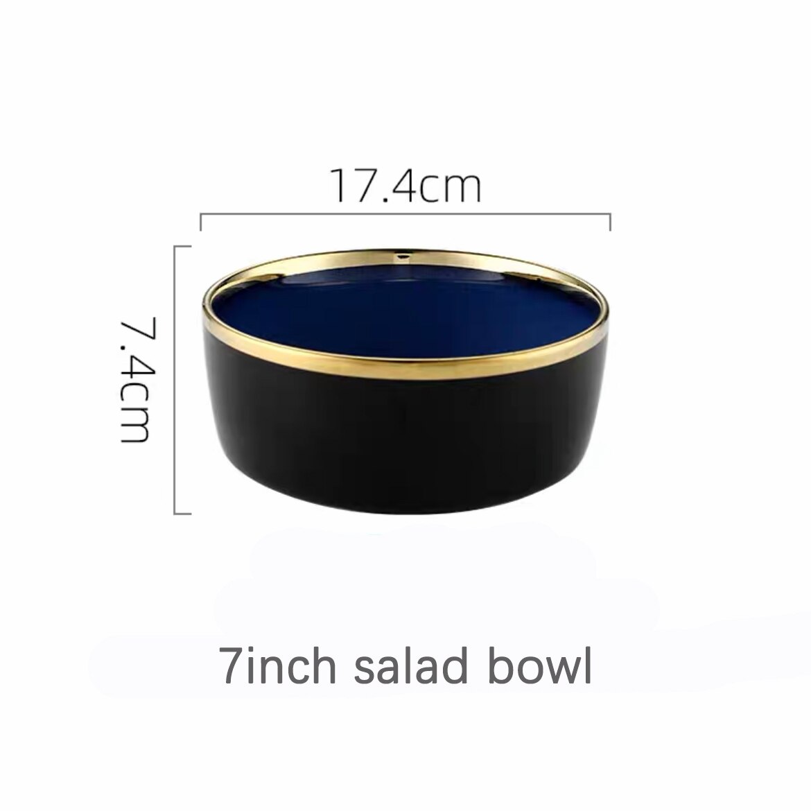 Service de vaisselle en céramique bleue, vaisselle de luxe, bordure dorée, porcelaine, assiettes, salade, nouilles, bol pour Restaurant: 7inch salad bowl