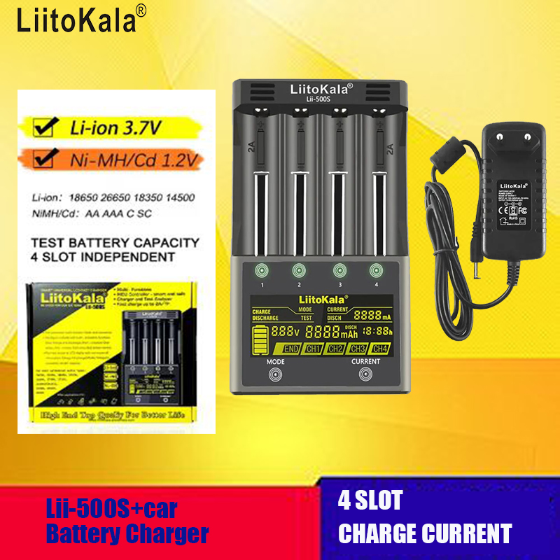 LiitoKala Lii-500S 500 18650 LCD Battery Charger for 26650 16340 18350 3.7V 1.2V Ni-MH Ni-Cd Li-ion Test Battery Capacity +car: Dark Grey / us