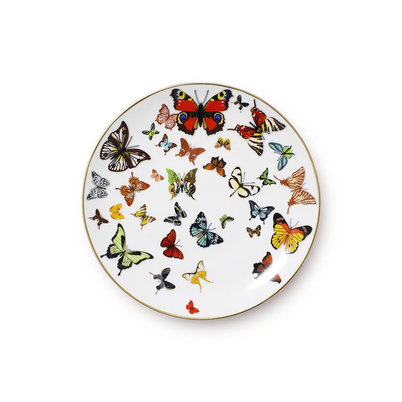 Keramik Tablett Steak Flach Gericht Gold Rand Geschirr Schmetterling Reinem Weiß Geschirr Kuchen Platte Haus Esstisch Knochen China Platte