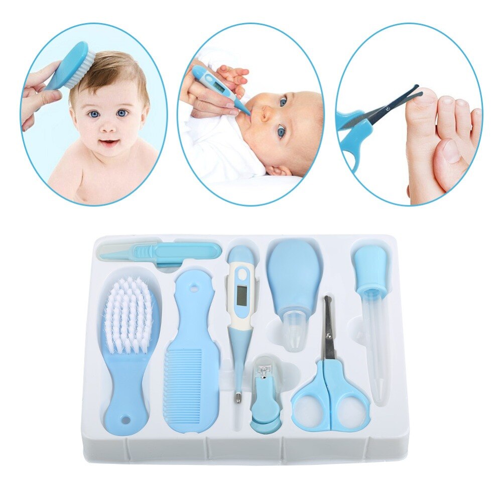 8Pcs Baby Healthcare Nail Care Clipper Set infant Convenient Baby Nail Clipper Scissors Hair Brush Comb Manicure Thermometer Kit