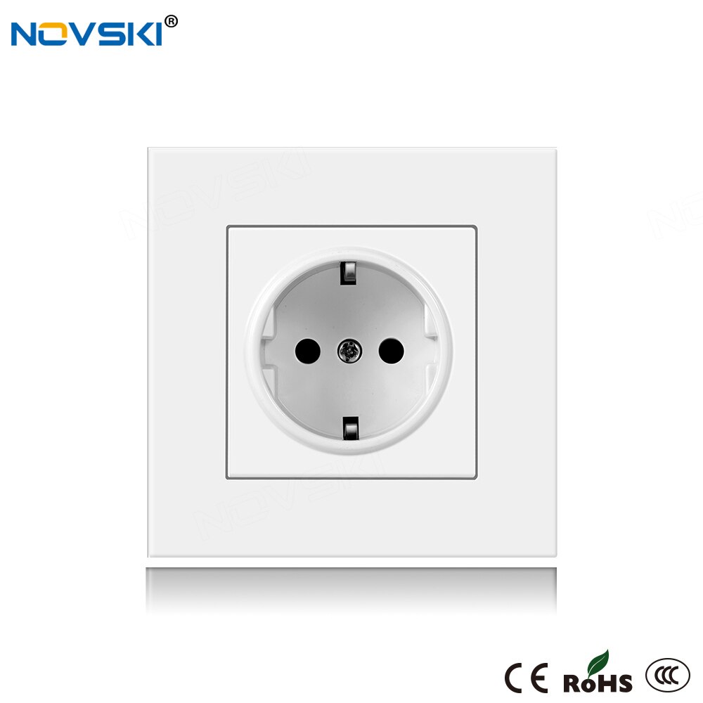 Novski stikkontakt tysk schuko f stik jordet , 16a eu standard stikkontakt 86 mm * 86 mm 220v: Pc panel hvidt