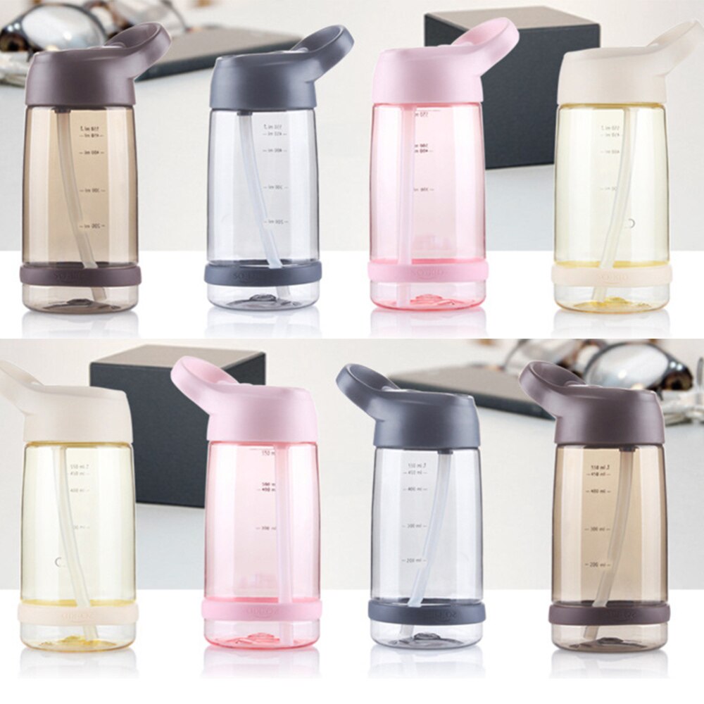 550ml Portable Drinking Water Bottle High Capacity Space Cup Sports Gym Training Water Bottle with Straw and Handle (Blue)