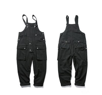 Uncledonjm Patchwork Harajuku Rompertjes Heren Jumpsuit Cargo Overalls Een Stuk Pakken Romper Loose Fit Overalls PM3320: L / Black