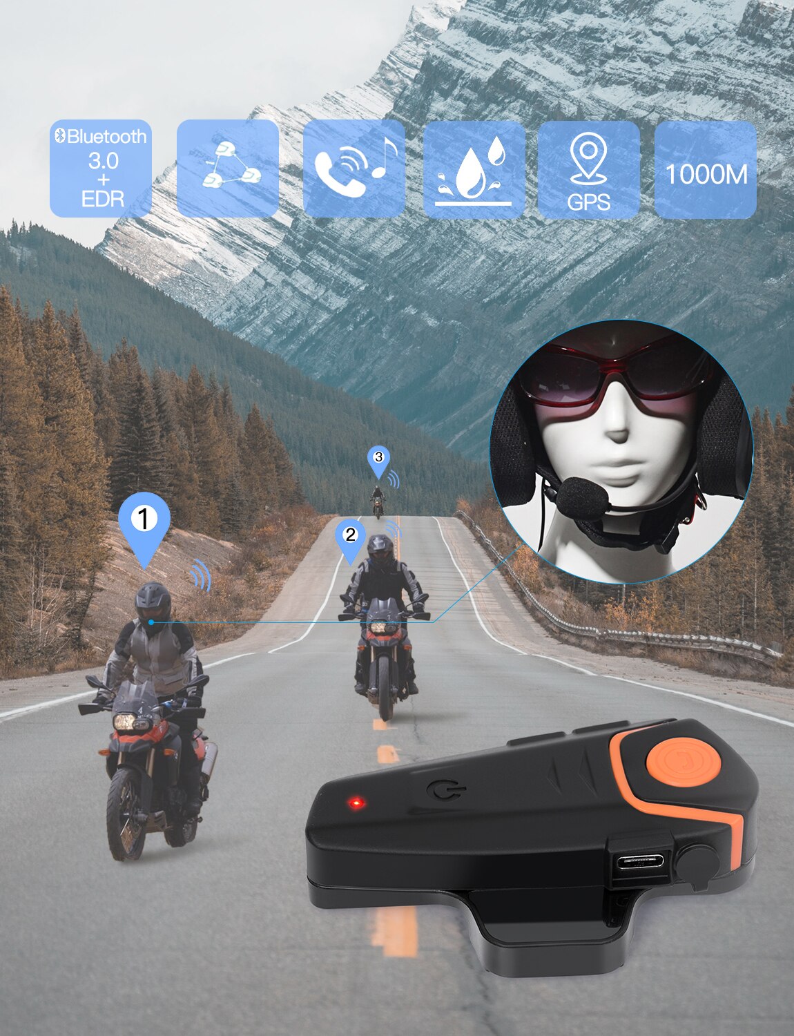 Motorcycle Bluetooth helmet Intercom BT-S2 1000M Wireless Communication intercomunicador Moto Interphone Headset