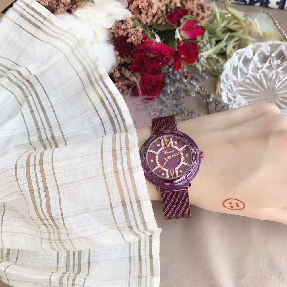 Noble Full Purple Bracelet Watches for Women Party Dress Crystals Watch Waterproof Quartz Milanese Full Steel Wrist watch Roman