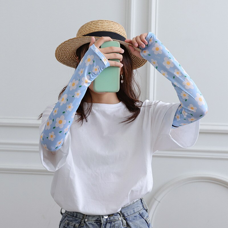 1Pair Women's Ice Oversleeves Cute All-match Printed Oversleeves Summer Viscose Fiber Gloves: 3