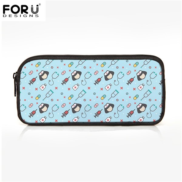 FORUDESIGNS Women Cosmetic Cases Makeup Bags Cartoon Cute Nurse Print Kids Girls Pencil Bags Children Pen Bag Cases: CC4065K