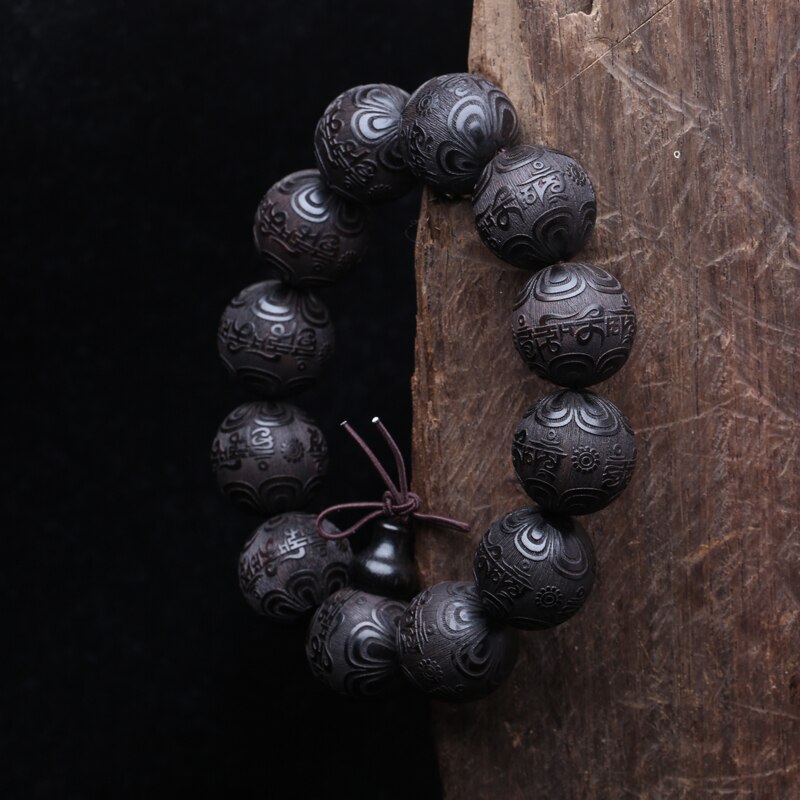 Pulsera budista con cuentas de ébano Feng Shui, amuleto Zen budista, collar de cuentas de 20 MM, pulsera, de buena suerte para hombre