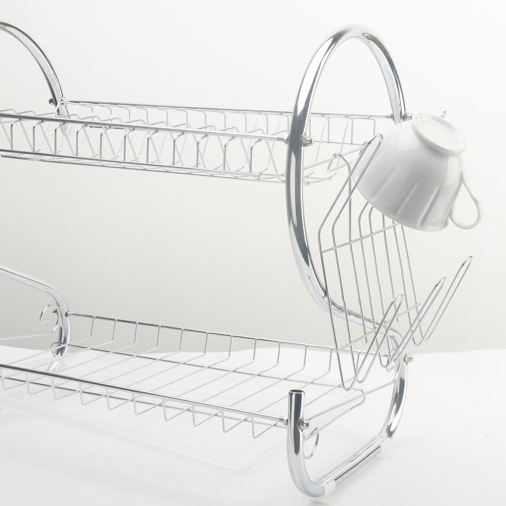 2 Tier Iron Chrome Dish Drainer Drying Rack Removable Rust Proof Utensil Holde For Kitchen Counter Storage Rack