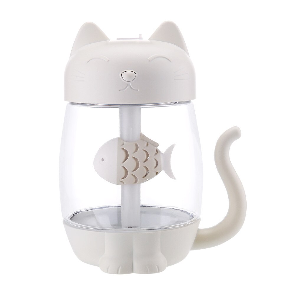 3 in 1 350ML USB Cat Air Humidifier Ultrasonic Cool-Mist Adorable Mini Humidifier With LED Light Mini USB Fan for Home office: White