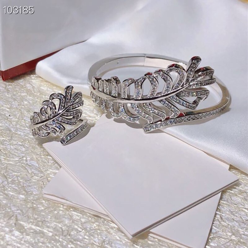 Brand Pure 925 Sterling Silver Jewelry For Women Feather Bangle Bowknot Bangle Wedding Jewelry Engagement 925 Bracelet