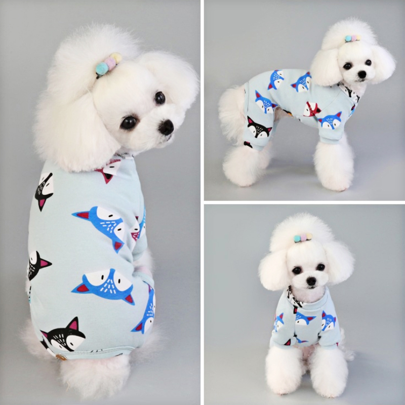 Söt katt pyjamas husdjurskläder för små hundar pyjamas valp jumpsuit för medelstora hundar sovkläder rävtryck skjorta chihuahua kappa