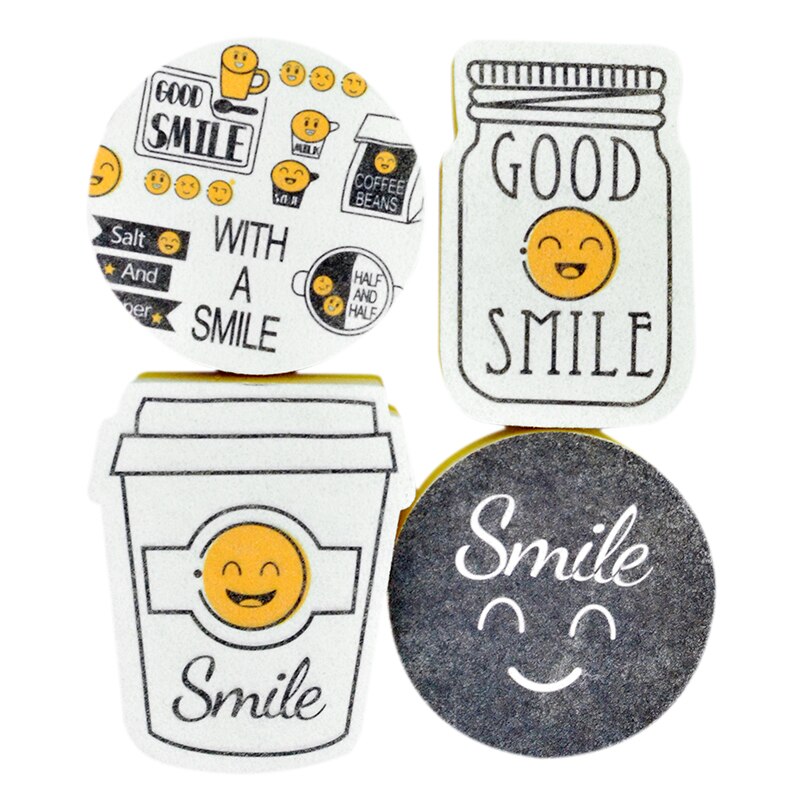 4PCS Smiley Face Thick Sponge Strong Decontamination Dish Washing Cloth Kitchen Cleaner Sponges Scouring Pads