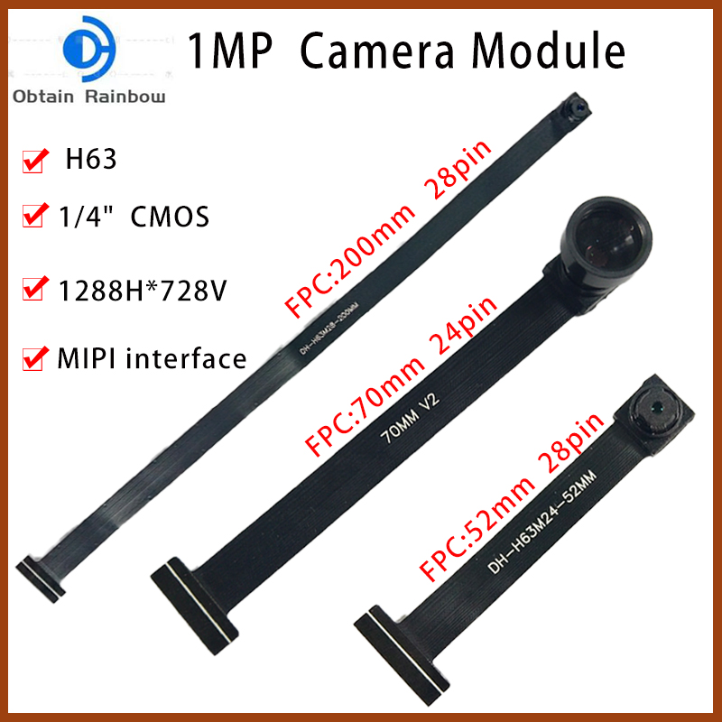 Módulo de câmera H63 80 graus 1MP 1280*720 MIPI SPI DVP 24/28 Pin Interface 1/4 Lente 52MM Comprimento