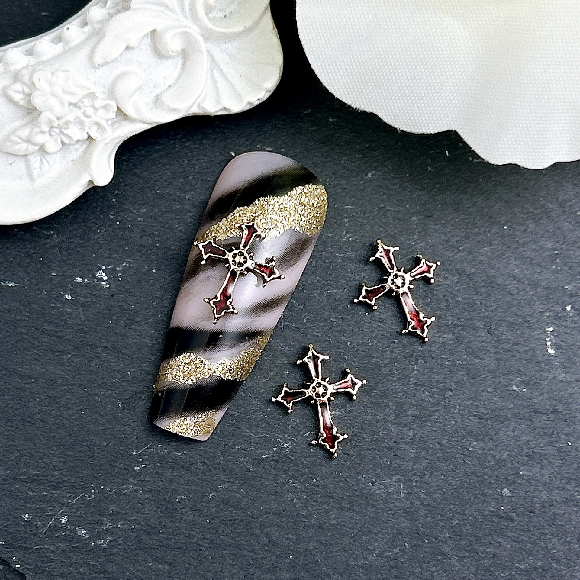 Nuevos dijes de aleación Retro para uñas con forma de corazón, Cruz de Metal 3D, calavera, prensa francesa, accesorios de decoración para uñas, manualidades DIY Y2K: Azul cielo