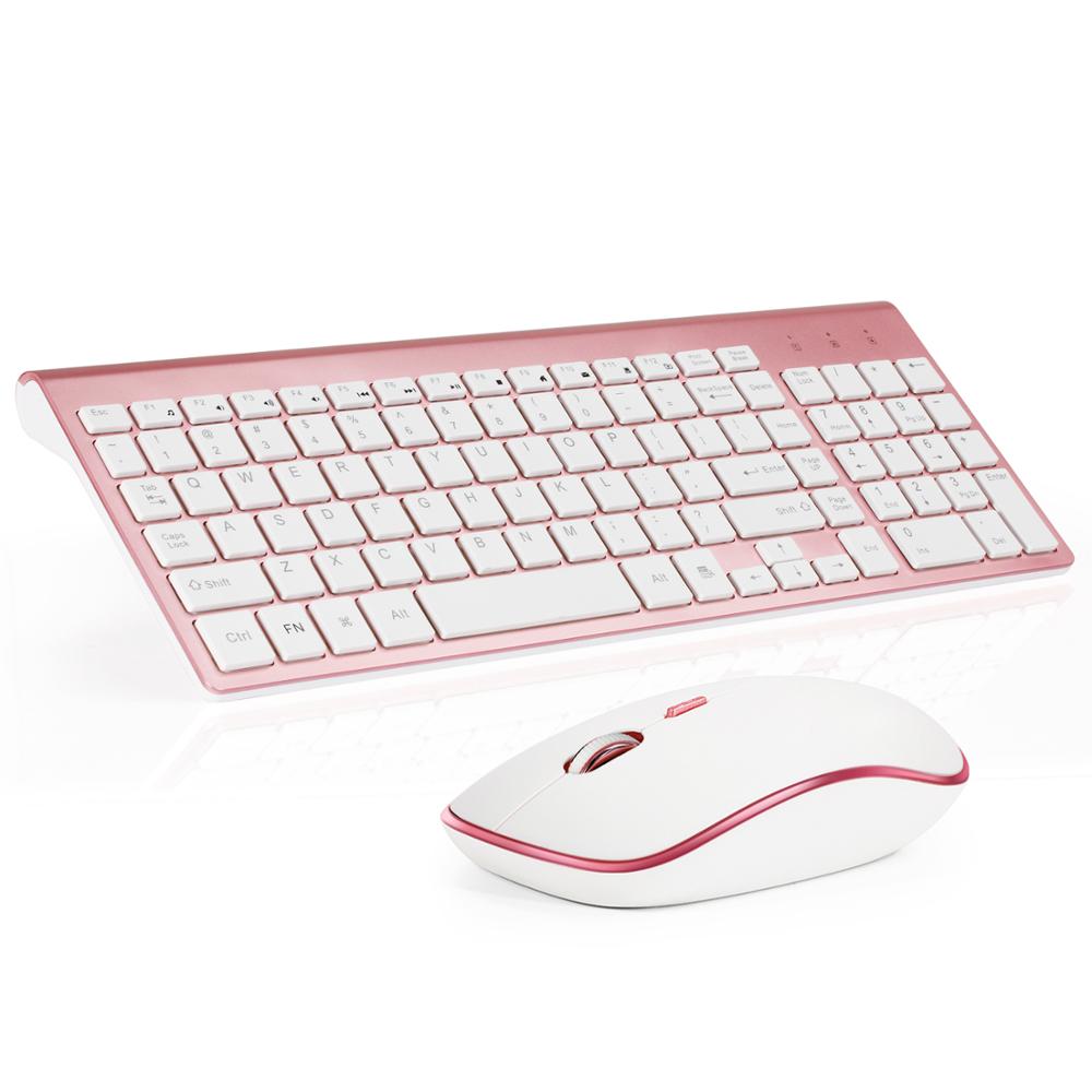 Wireless keyboard and mouse set ergonomic silent keyboard USB interface for Android Apple TV MAC: Rose Red