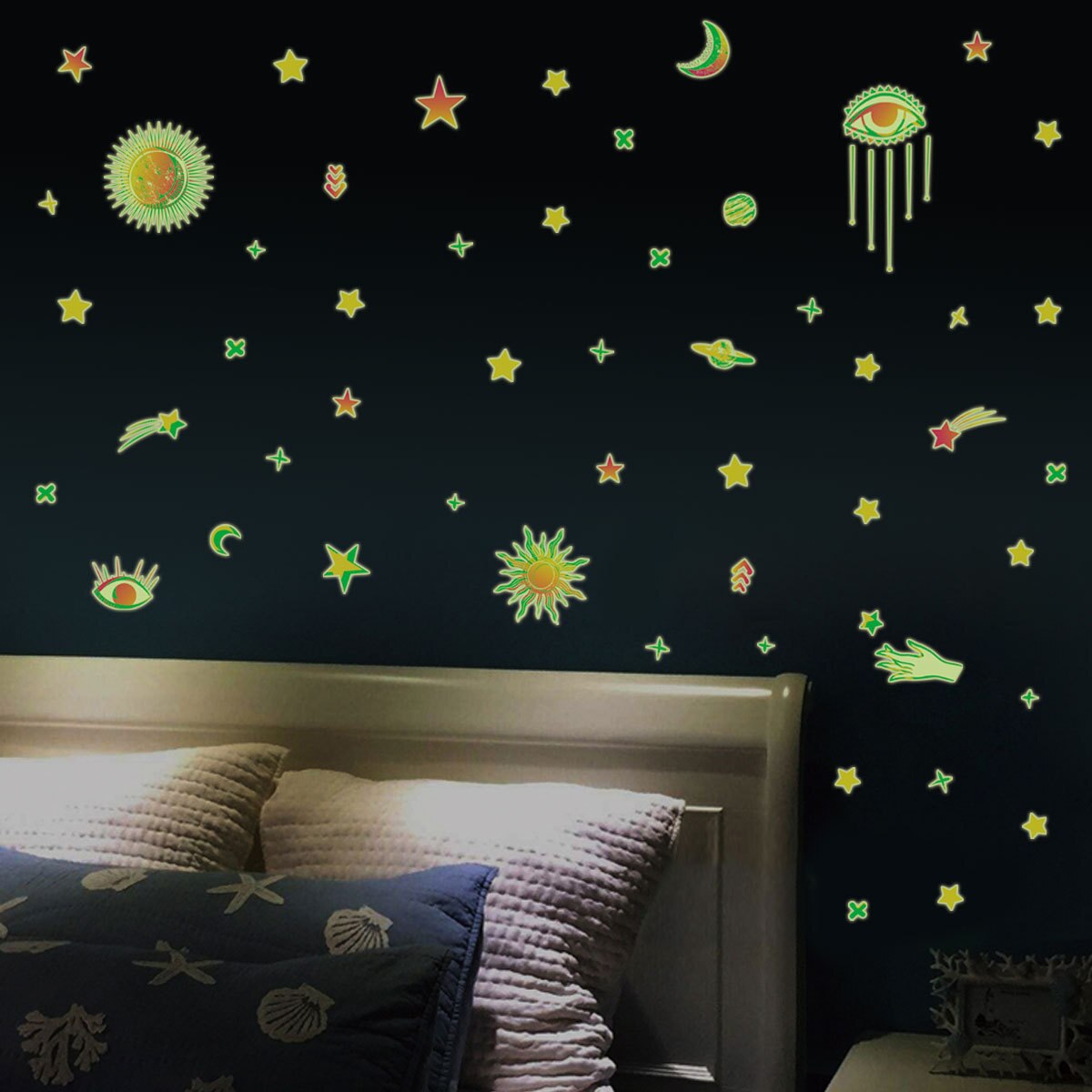 Luminous Wall Stickers Eyes Stars Lights Off Luminous Decorative Wallpaper 3D Energy Storage Fluorescent Lamp