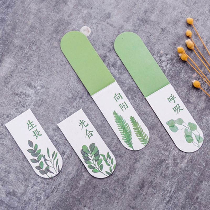 4pcs/set Green Plant Magnetic Bookmark Book Marker Page Clip Office Supplies Student Stationery Souvenir Collection Kids