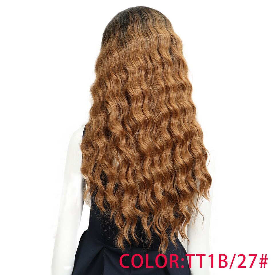 Perruque Lace Front Wig synthétique MAGIC de 28 pouces | perruque Lace Front Wig brune rouge doré, perruques ondulées et longues pour femmes,: TT1B-27