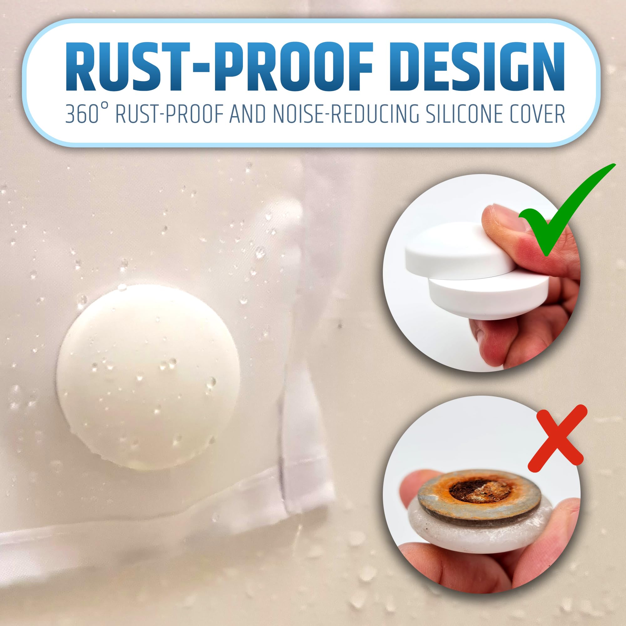 Pesi magnetici per tende da doccia per un'esperienza bagno senza spruzzi - 360 ° Avvolto in silicone - non arruggerà mai - Magneti pesanti
