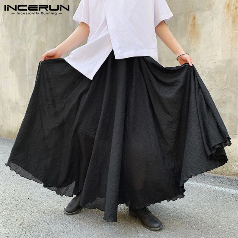 Mode Mannen Rokken Effen Kleur Streetwear Elastische Taille Koreaanse Stijl Mannen Bodems Rokken Baggy Losse Chic Rokken S-5XL Incerun