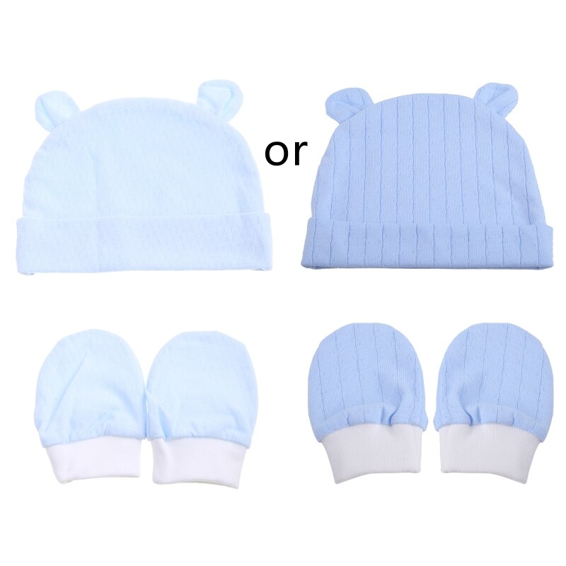 Gants en coton tricoté anti-rayures pour bébé + chapeau + couvre-pieds, ensemble de mitaines, chaussettes, bonnet
