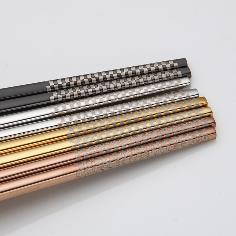 1 Pair Korean Chopsticks Stainless Steel Titanium Plating Gold Rose Gold flat Chop Sticks Sushi Hashi chopstick