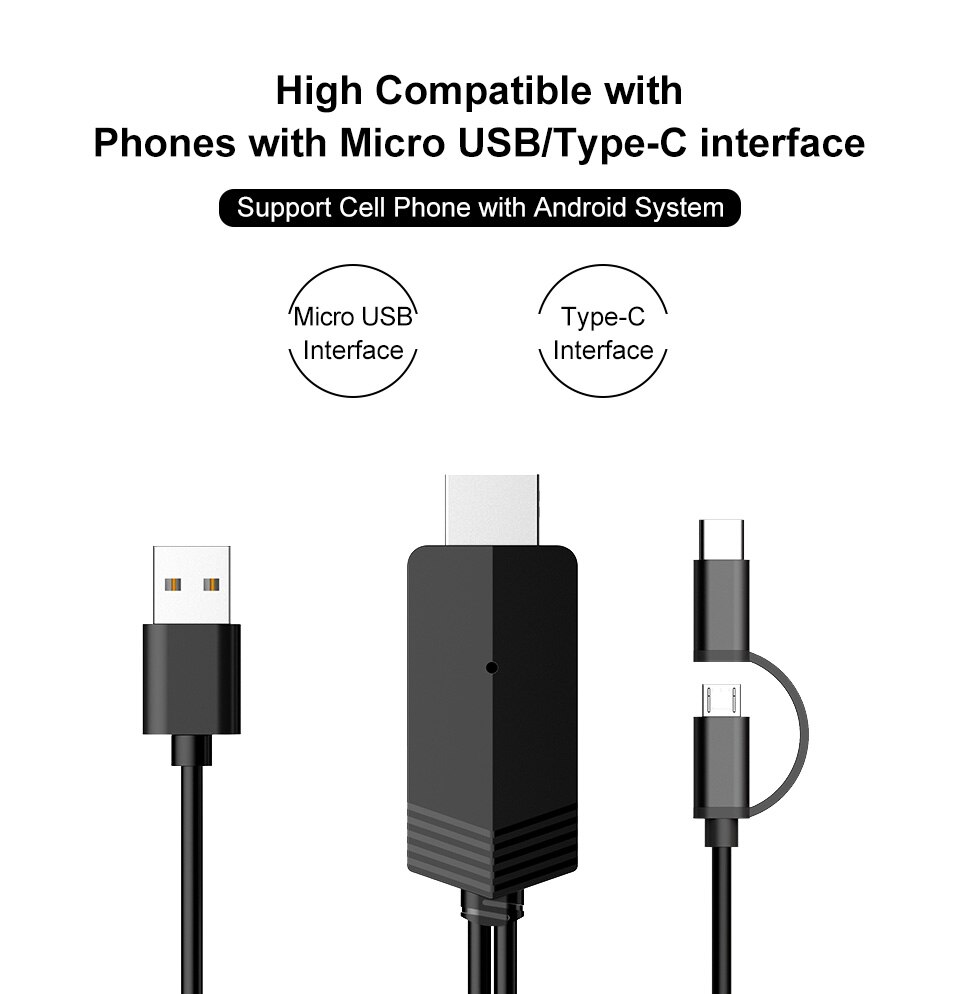 1080P TV stick HDMI Cable LD24 High Compatible With Phones With Micro USB/Type-C Interface Support CellPhone With Android System