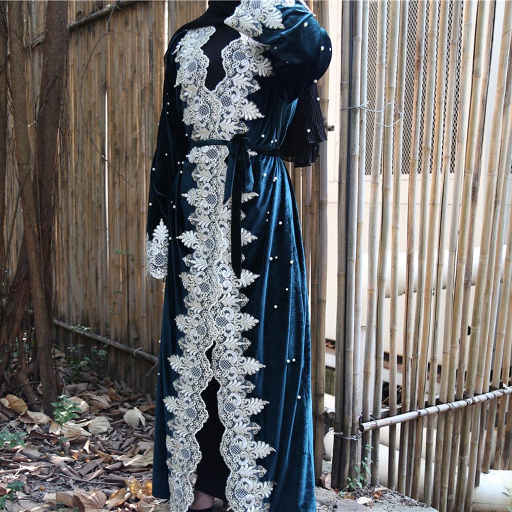 dernière Abaya dentelle en vrac couture perlé or velours Cardigan dubaï Robe islamique turquie moyen-orient