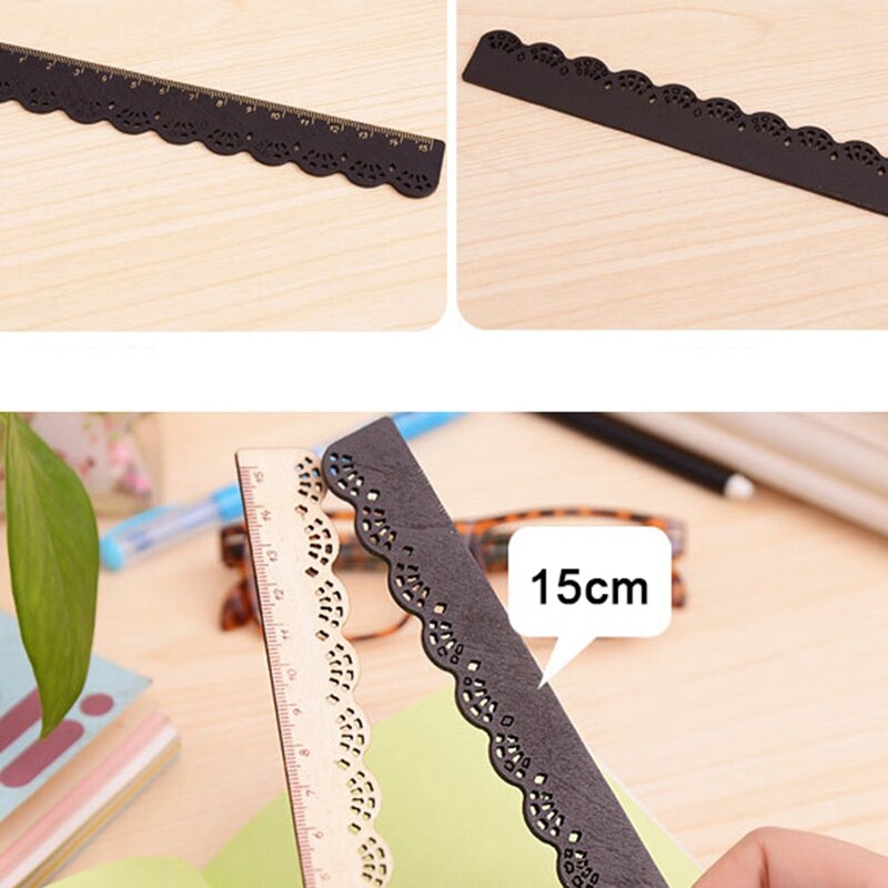 -2 Pcs Beautiful Stylish Korea Stationery Lace Wood Ruler Sewing Ruler Office School Supplies