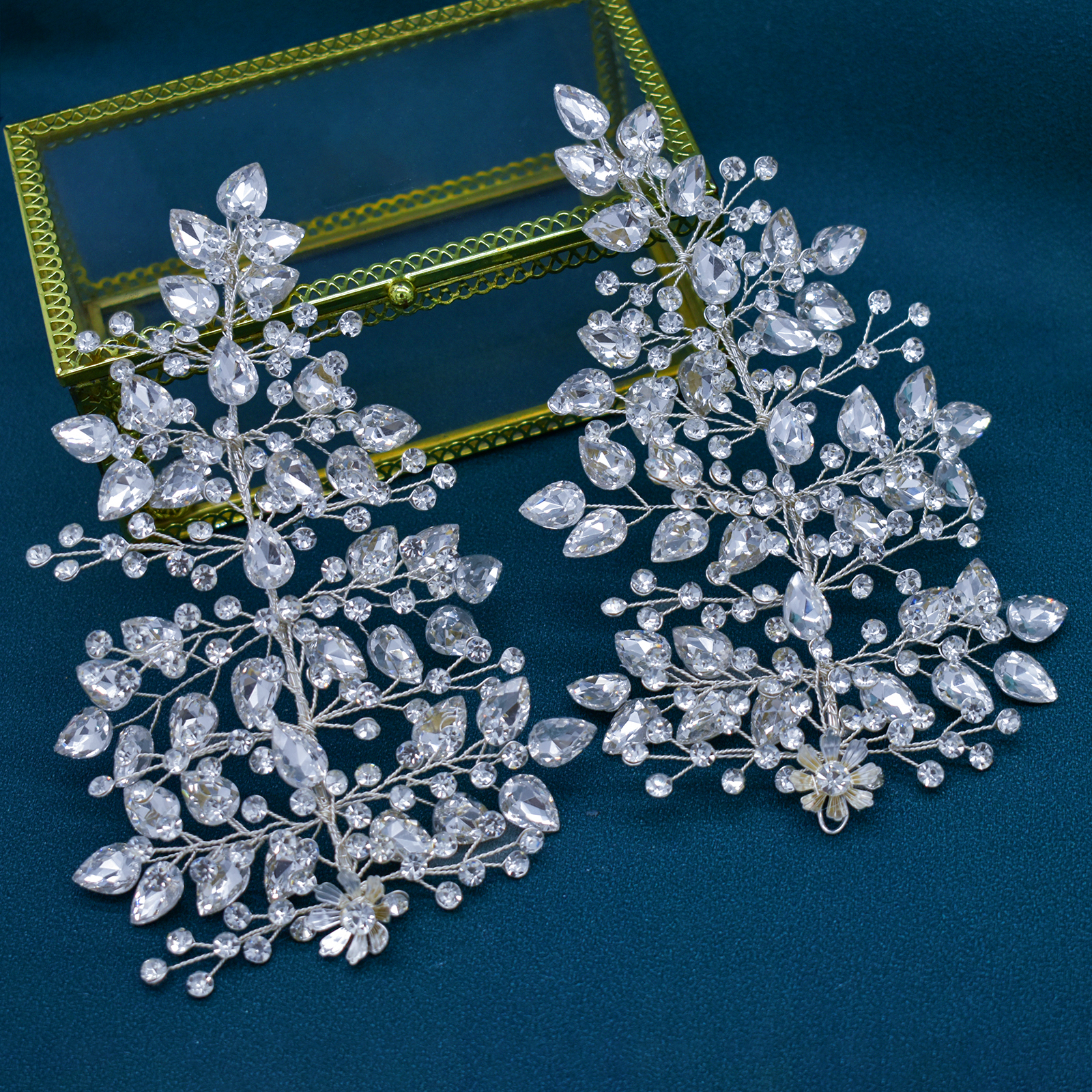 A422 pieza de pelo de novia de plata, diademas de boda brillantes, Tiaras hechas a mano, accesorios para el cabello de boda, joyería para la cabeza, tocado de novia: Caqui