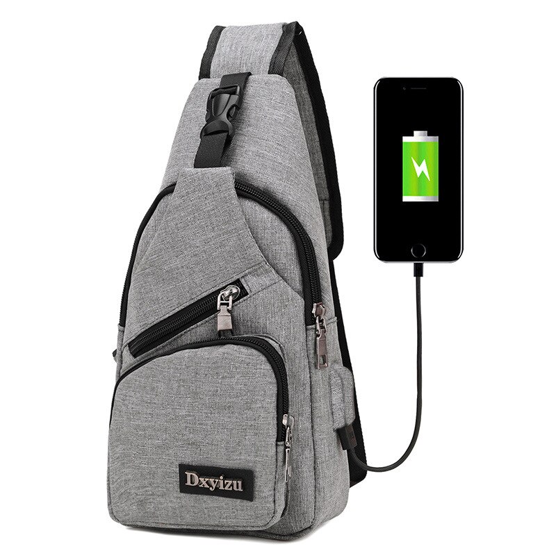 Multi-functional men's leisure one-shoulder bag for travel outside the door USB charging must-have chest bag: Light Grey