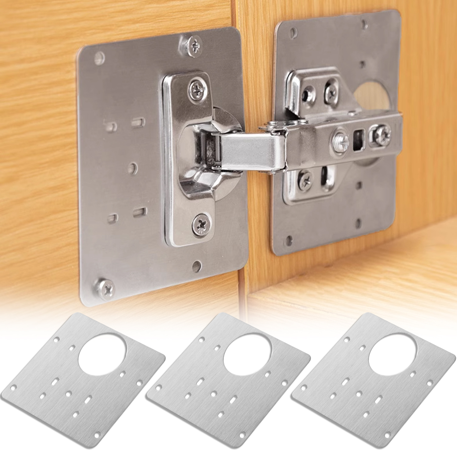 Cabinet Hinge Repair Plate Kits Stainless Steel Door Hinges Mounting Plate with Hole Replacement Bracket for Cupboard Furniture