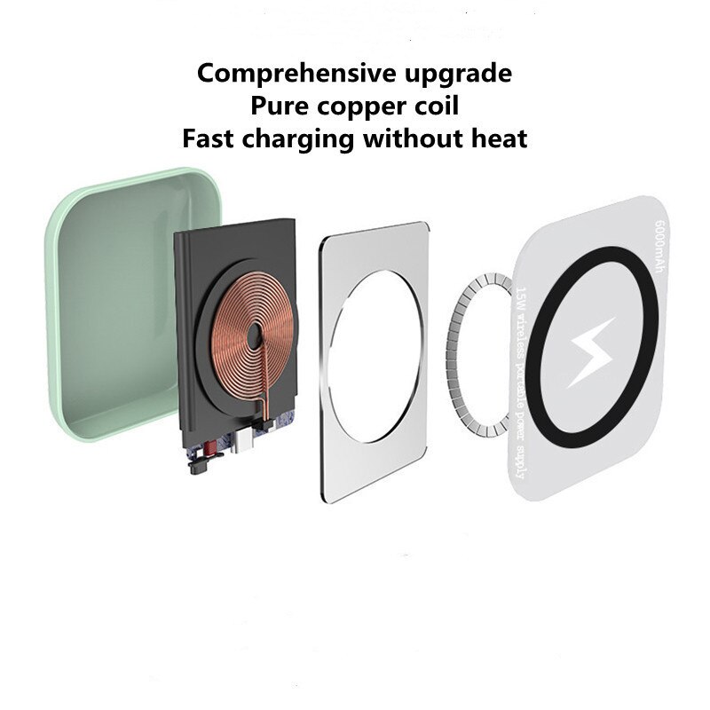 Portable Magnetic Power Bank 15W Wireless Charging For Apple iPhone 13 Xiaomi Huawei Samsung 6000mAh External Battery Charger