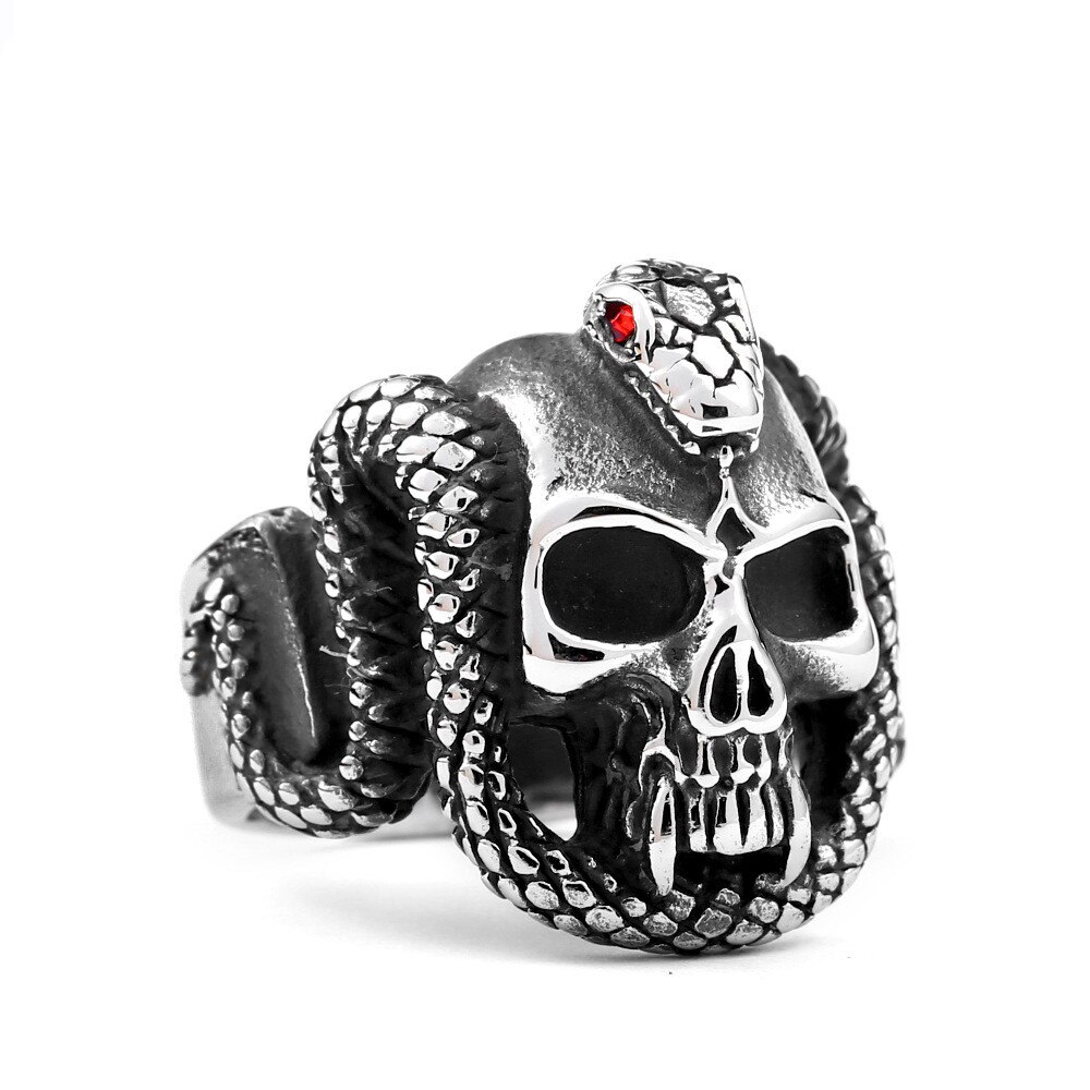 Anello da uomo in acciaio inossidabile intarsiato zircone serpente anelli teschio stile Punk festa motociclista gioielli prepotenti