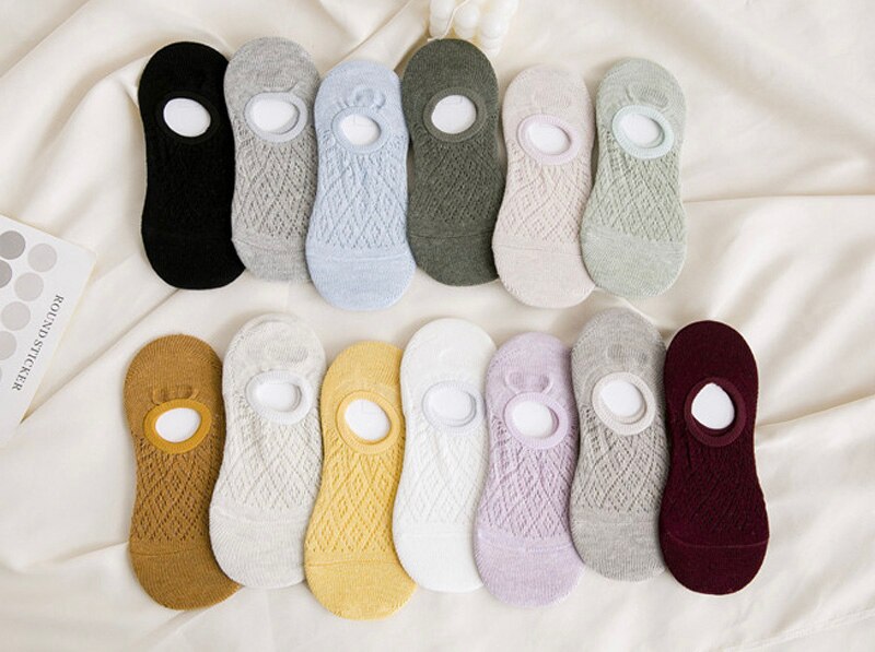 5 Pairs Women Silicone Non-slip Invisible Socks Summer Solid Color Mesh Ankle Boat Socks Female Cotton Slipper No show Socks: random color