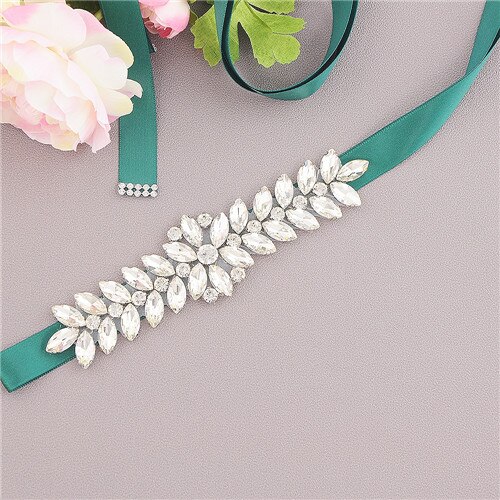 ZMS69 Luxe Bruiloft Riemen Bruids Kralen Riem Strass Sash Trouwjurk Bruid Accessoires Zilveren Diamant Bruidsmeisje Riemen: green