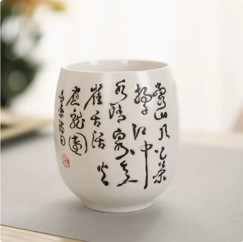 Taza de té de cerámica china hecha a mano, tazas de té de porcelana blanca, taza de café, juego de té maestro, accesorios, artículos para beber para el hogar, 1 ud.: Transparente