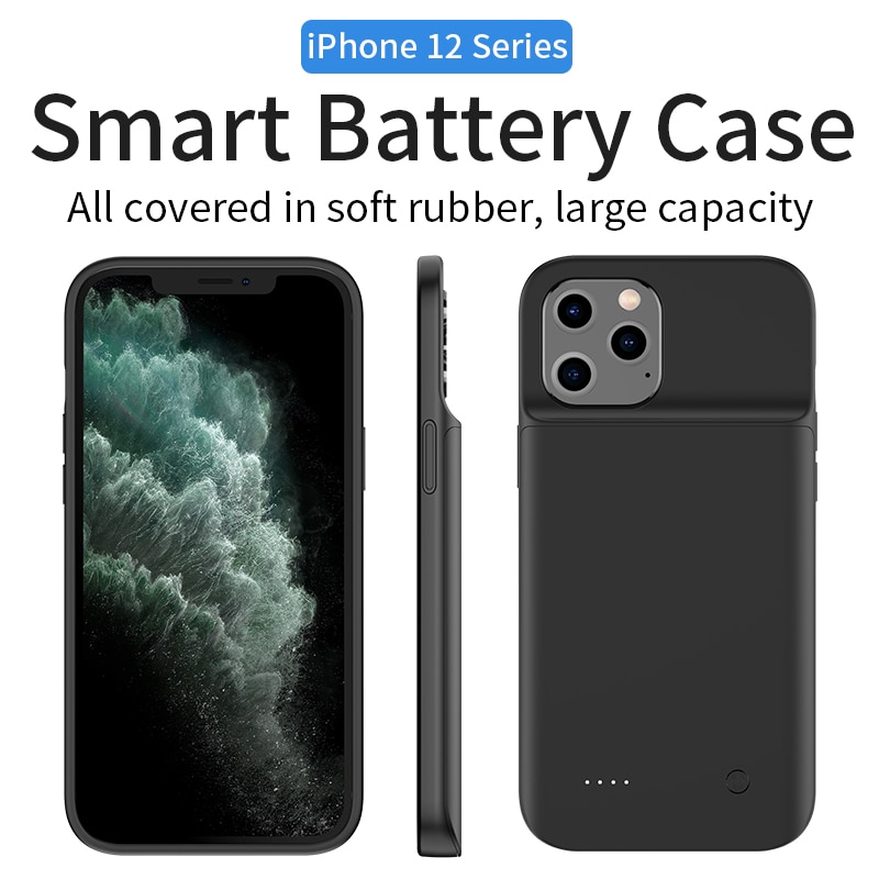 Funda de cargador de batería para Apple iphone 12 Pro Max, 6,7 pulgadas, 6800mAH, cubierta trasera de batería portátil anticaída, borde blando de plástico
