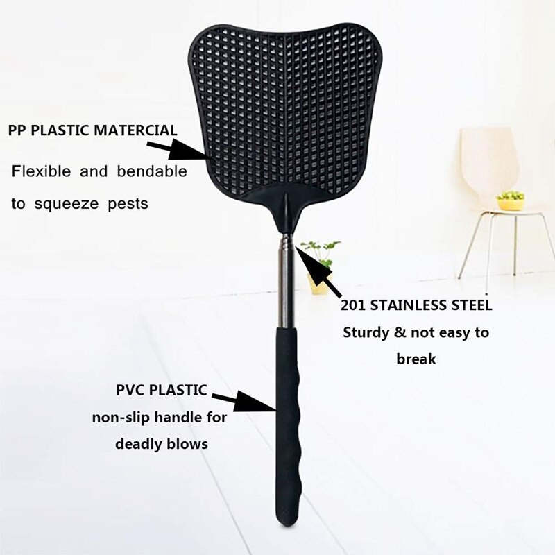 Mosquito and Fly Killing Plastic Fly Swatter Retractable Stainless Steel Rod, Suitable for Indoor and Outdoor Use (2 Pack)