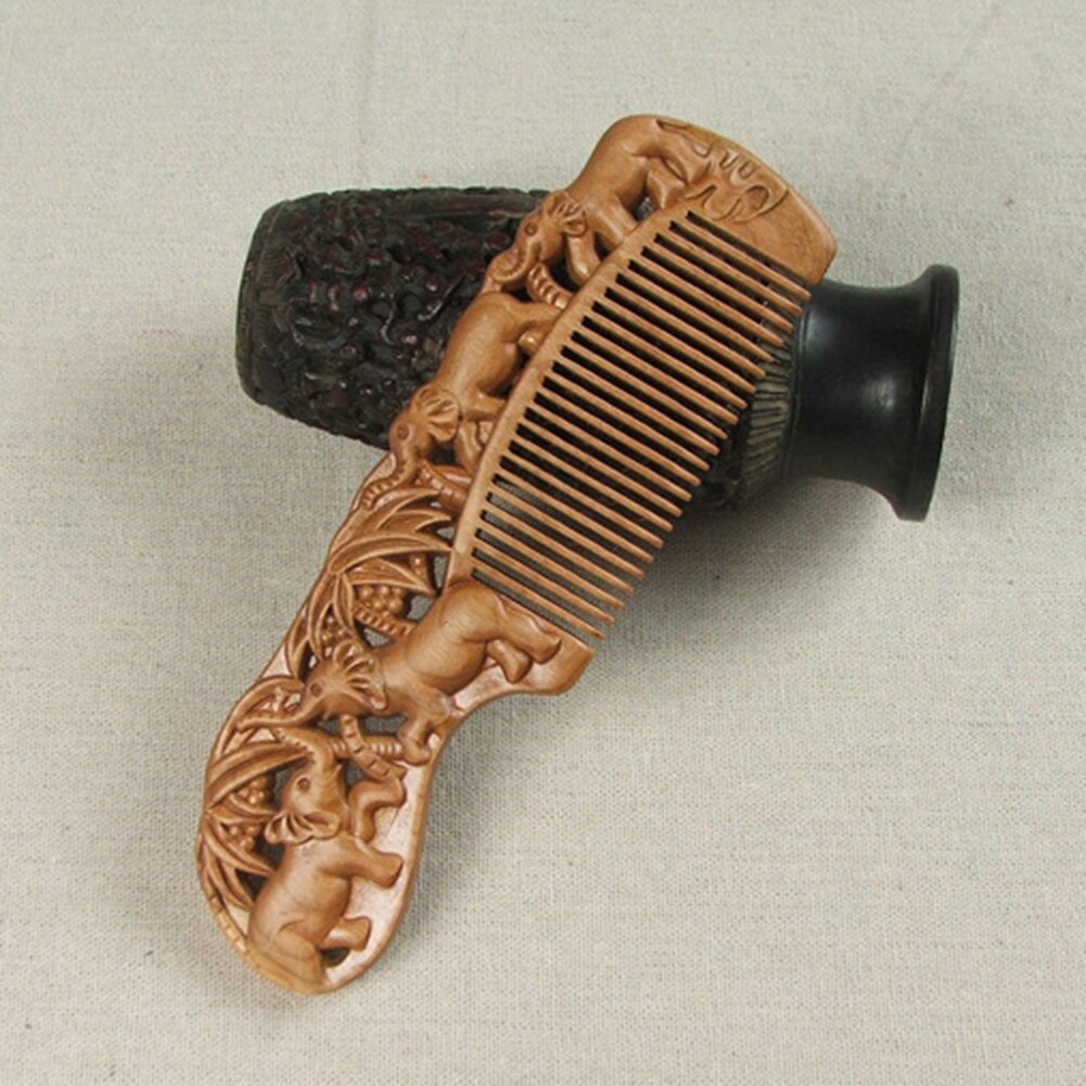 Handgemaakte Bericht Kam Natuurlijke Perzik Houten Kam Olifant Carving Anti Statische Spa Bericht Kam Hair Styling Tool