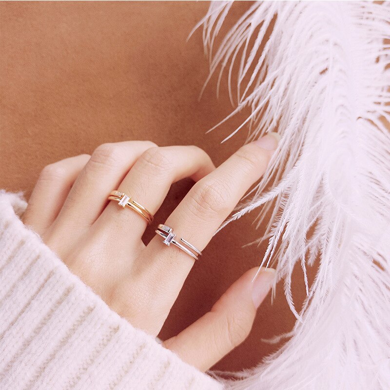 Modian 2 Style différent en argent Sterling 925 brillant Zircon anneau pour les femmes empilable mince bague Fine bijoux