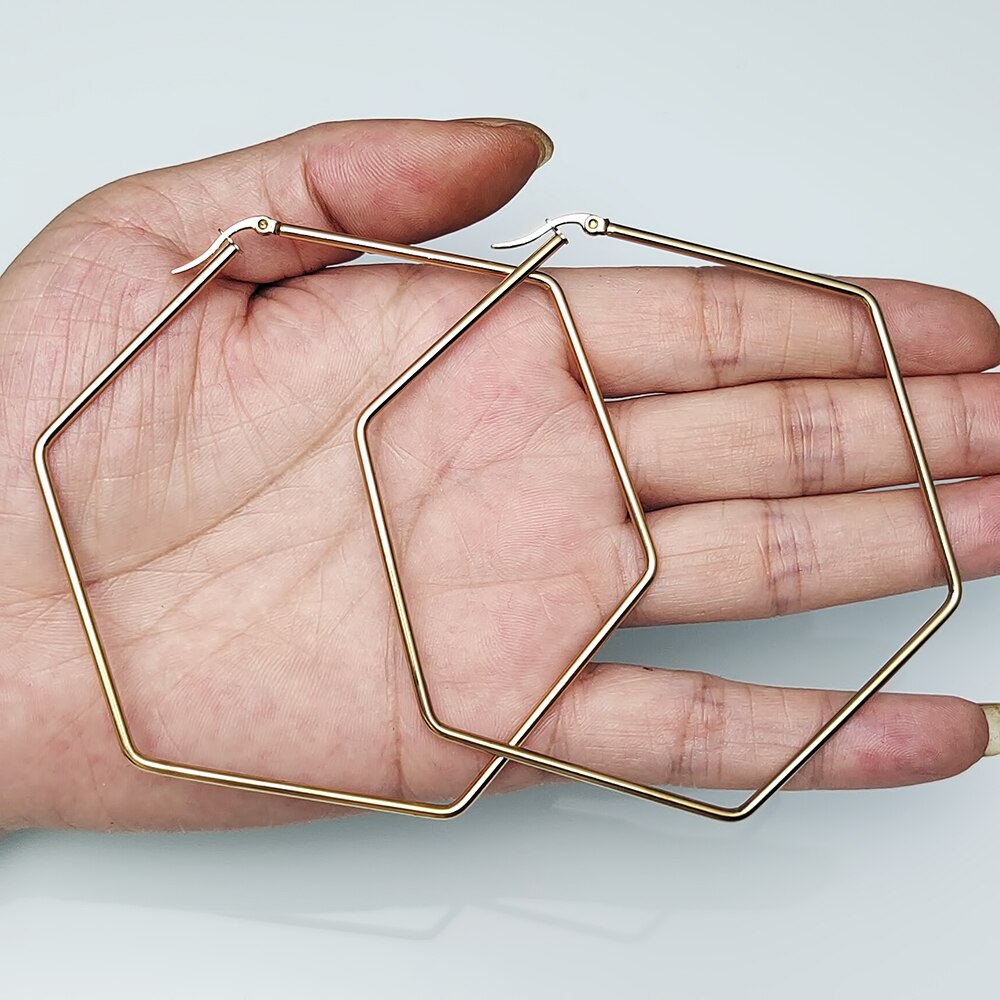 Geometric Hoop Earrings For Women Stainless Steel Gold Color Big Large Earrings Statement Jewelry