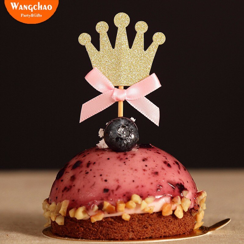 12 st rosa prinsesskrona cupcake toppers barn tårta topper festtillbehör grattis på födelsedagen bröllopsfest dekoration tillbehör